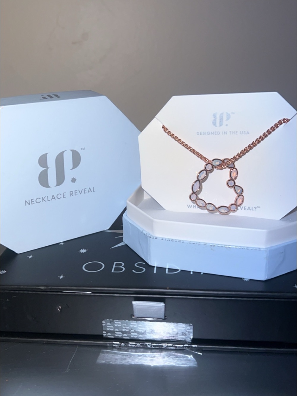 Bomb Party Rose Gold Moon Stone Heart Necklace
